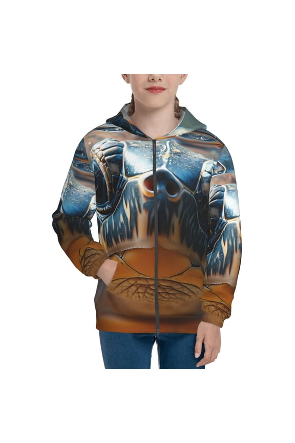 Realistic Cute Sea Turtle Teenage Zipper Hoodie, Long Sleeve Zip Up Hoodies Casual Jackets Tops for 7-12 Years-