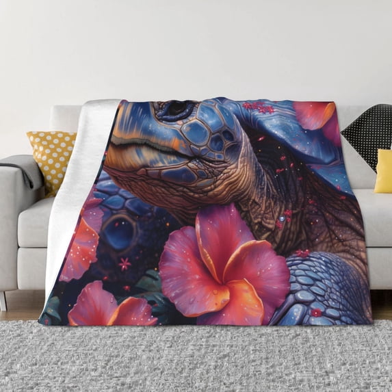 Naloa Realistic Flower Turtle Flannel Blankets - Thick and Warm Blanket for Winter, Soft Fuzzy Plush King Blanket for All Seasons80"x60"