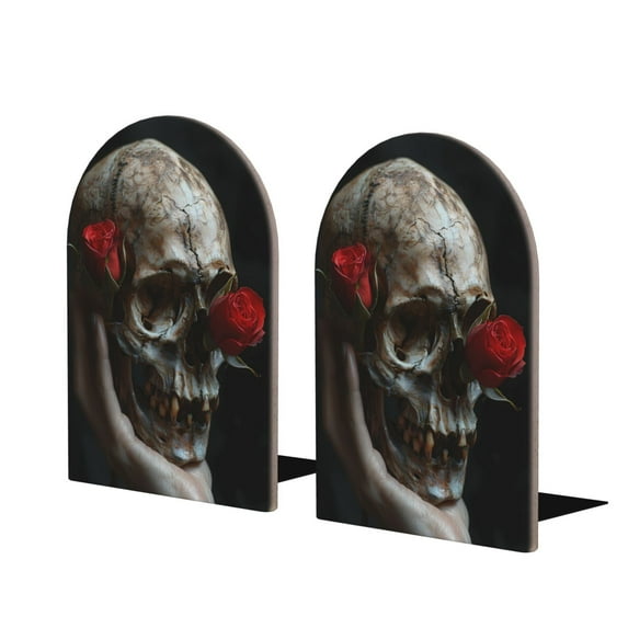 Naloa Realistic Rose Skull 2 Pcs Bookend Large Capacity Office Book Ends for Home Office Library School Study Decoration