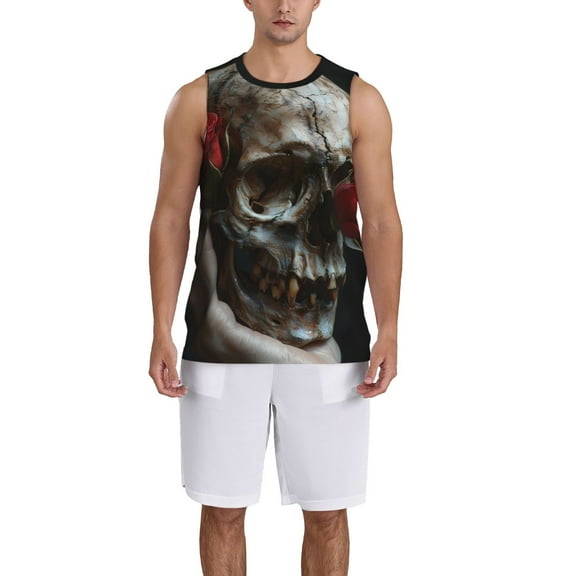 Naloa Realistic Rose Skull Basketball Jersey Reversible Men's Mesh Athletic Sports Shirts Training Practice S-4XLSmall