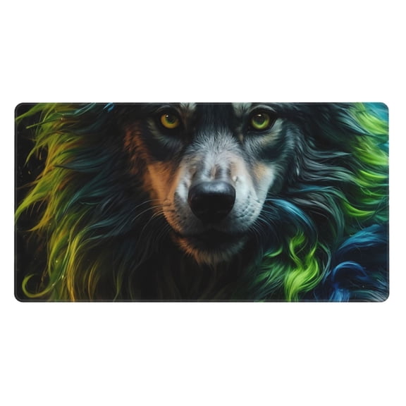 Naloa Realistic Style Colorful Wolf A Gaming Mouse Pad Large Mouse Mat Long Extended Desk Pad Non-Slip Rubber Mice Pads Stitched Edges Thin Pad (16x29.5 Inch)
