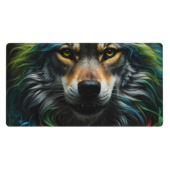 Naloa Realistic Style Colorful Wolf Gaming Mouse Pad Large Mouse Mat Long Extended Desk Pad Non-Slip Rubber Mice Pads Stitched Edges Thin Pad (16x29.5 Inch)