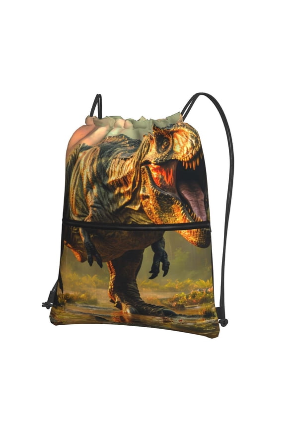 Realistic Style Forest Dinosaur Drawstring Backpack String Bag Cinch Water Resistant for Gym Shopping Sport Yoga