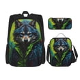 thumbnail image 1 of Naloa Realistic Style Wolf Warrior Print Large Capacity Backpack Lunch Bag Pencil Case Combination 3 Piece Set for Student, 1 of 8