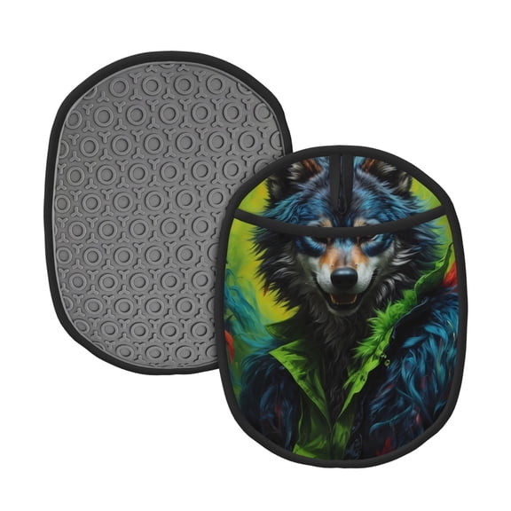 Naloa Realistic Style Wolf Warrior Silicone Pot Holders, Oven Mitts Heat Resistant Hot Pads, Non Slip Pot Holder for Kitchen Baking and Cooking 9.4 x 7.5 Inches