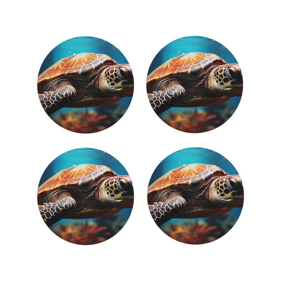 Naloa Realistic Turtle Leather Coasters for Drinks, Durable Drink Coasters 4 Set for Tabletop Protection, Luxurious Home Décor and Housewarming Gift ( {designName})Round Shape
