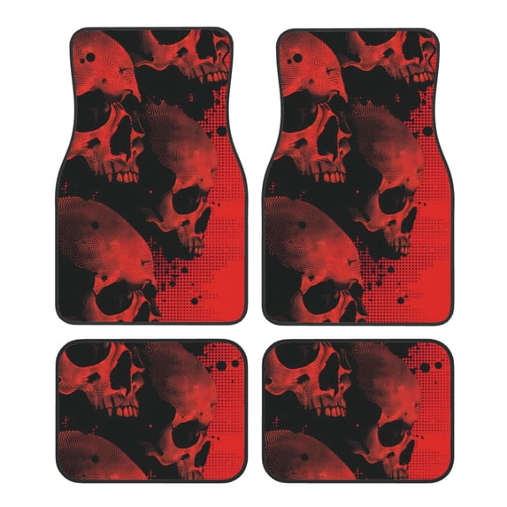 Naloa Red And Black Abstract Skull Car Foot Mat Set of 4 Pieces - Universal Floor Liner Neoprene Full Set Floor Mats for Cars Trucks SUV