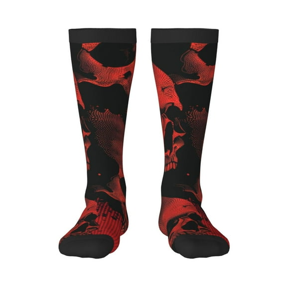 Naloa Red And Black Abstract Skull Thigh High Socks Extra Long Stretchy Sock Women Over Knee High Opaque Stocking Daily Wear
