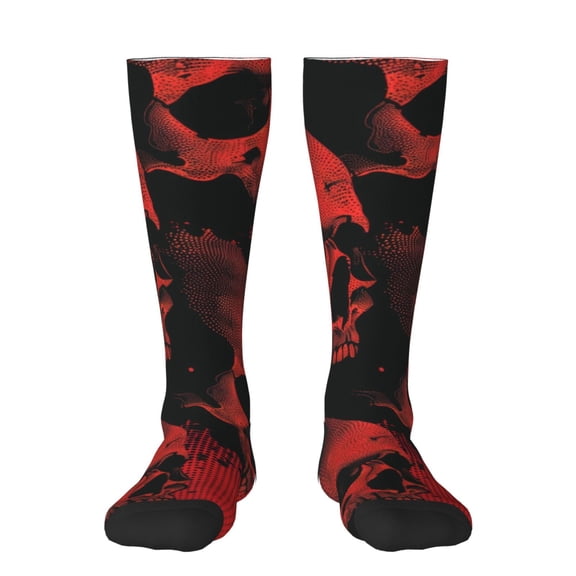 Naloa Red And Black Abstract Skull Thigh High Socks Extra Long Stretchy Sock Women Over Knee High Opaque Stocking Daily Wear