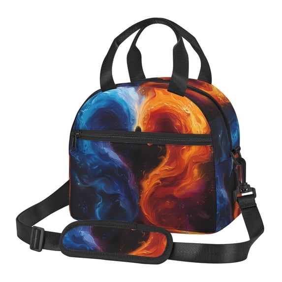 Naloa Red And Blue Abstract Print Lunch Bag for Women & Men Insulated Lunch Box or Cooler Lunch Tote Bags for Work, Travel, Outdoor
