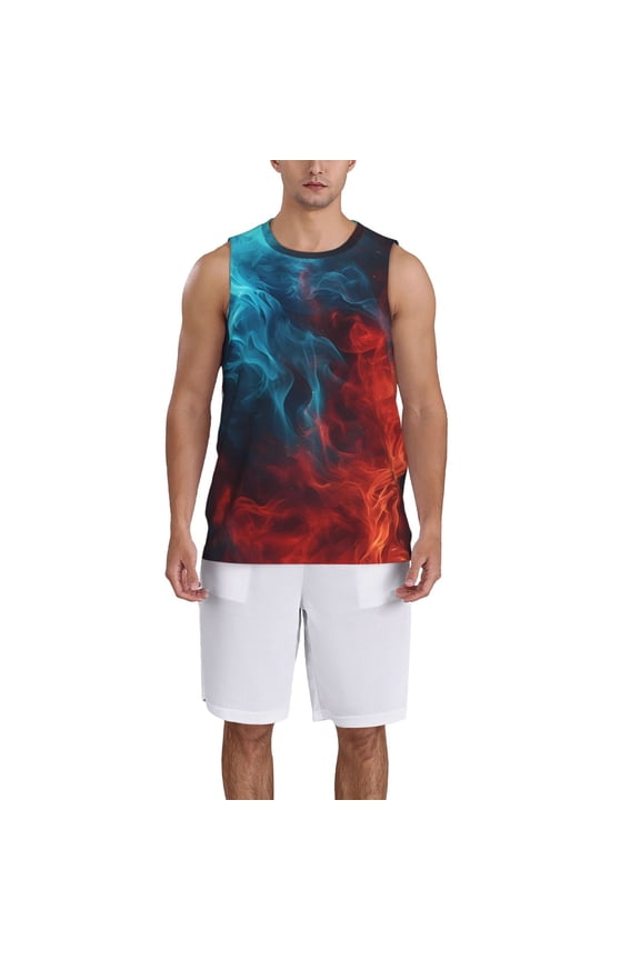 Red And Blue Fire Basketball Jersey Reversible Men's Mesh Athletic Sports Shirts Training Practice S-4XL3X-Large