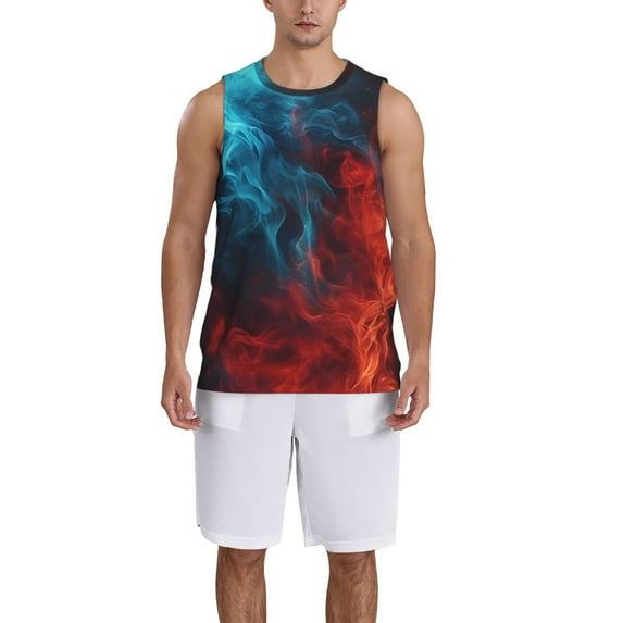 Naloa Red And Blue Fire Basketball Jersey Reversible Men's Mesh Athletic Sports Shirts Training Practice S-4XLMedium