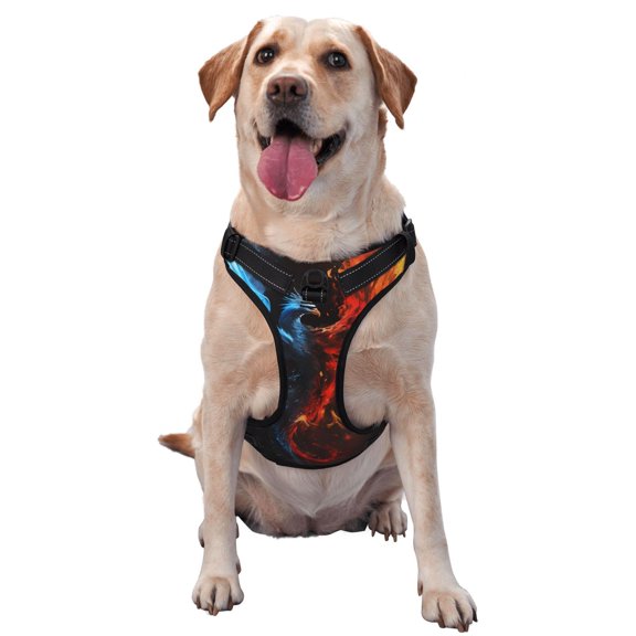 Naloa Red And Blue Fire Bird Pet Harness Vest with Traction Rope, Adjustable No-Choke Dog Vest for Outdoor, Walking - Large