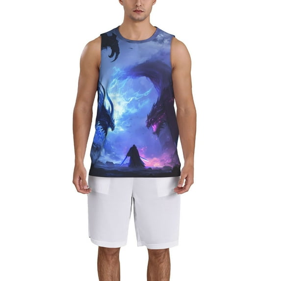 Naloa Red And Blue Fire Dragon Basketball Jersey Reversible Men's Mesh Athletic Sports Shirts Training Practice S-4XLLarge