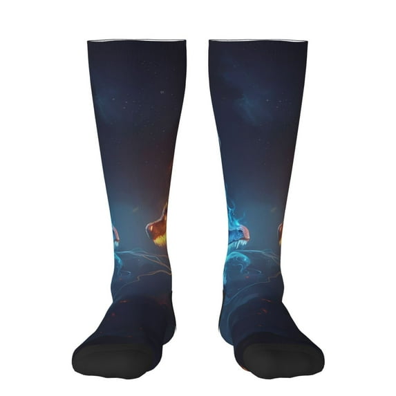 Naloa Red And Blue Fire Dragon C Thigh High Socks Extra Long Stretchy Sock Women Over Knee High Opaque Stocking Daily Wear