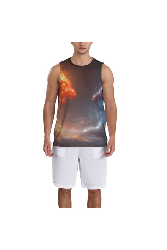 Red And Blue Fire Dragon D Basketball Jersey Reversible Men's Mesh Athletic Sports Shirts Training Practice S-4XLXX-Large