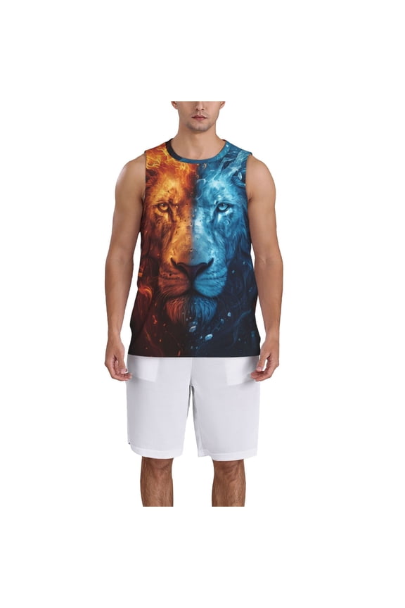 Red And Blue Fire Lion Basketball Jersey Reversible Men's Mesh Athletic Sports Shirts Training Practice S-4XL3X-Large