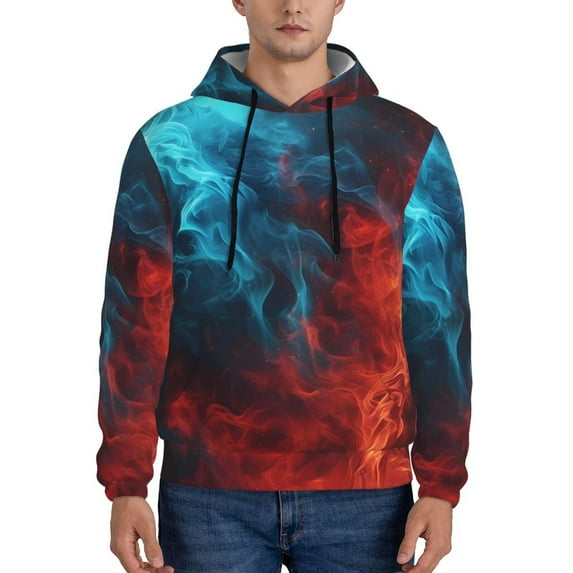 Naloa Red And Blue Fire Men's Casual Hooded Collar Drawstring Hoodies Pullover Sweatshirts Casual Long Sleeve Shirts-Small