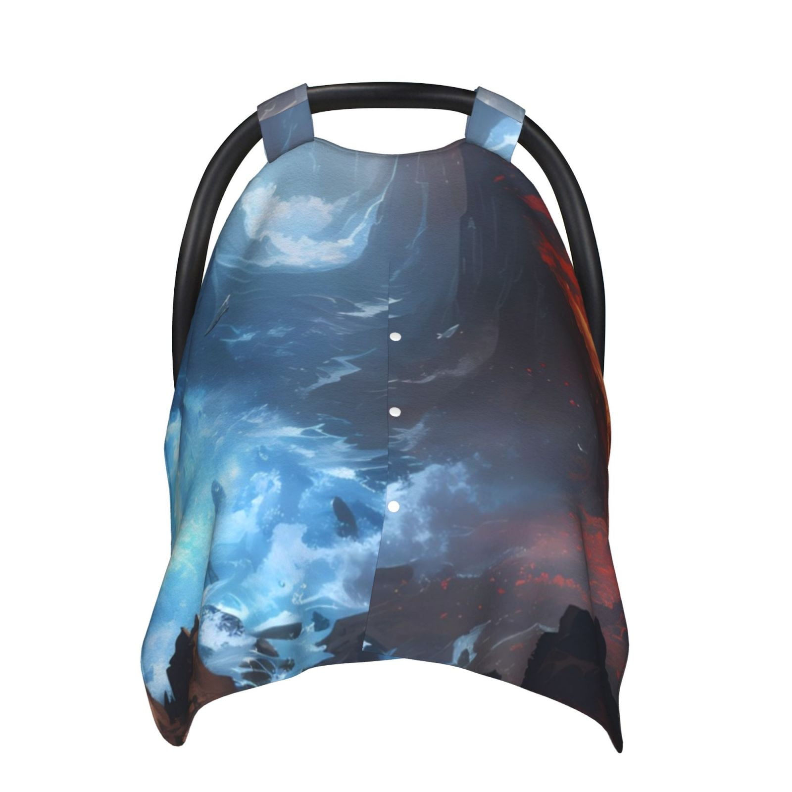 Naloa Red And Blue Fire Mountains Baby Car Seat Cover, Breathable Baby Carrier Cover, Multiuse Baby Carrier Cover & Nursing Breastfeeding Cover