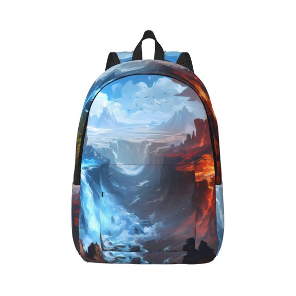 Naloa Red And Blue Fire Mountains Canvas Backpack for Men Women Rucksack Casual Travel Daypack College Tote Satchel Bookbag for Teens-Small