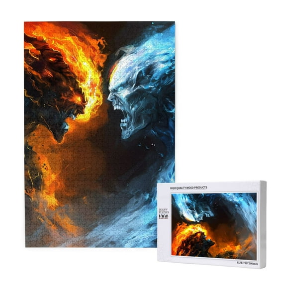 Naloa Red And Blue Fire Skull Warrior Custom Puzzles Personalized Puzzle 1000 Pieces from Photo Custom Jigsaw Puzzle for Wedding, Graduation, (29.5×19.7in, Vertical)