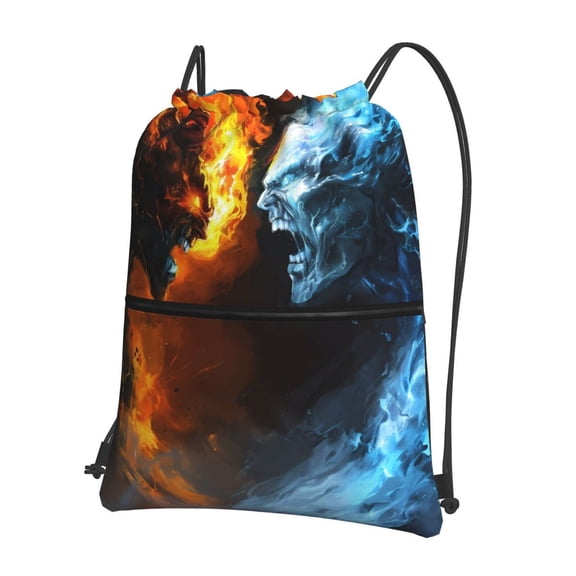 Naloa Red And Blue Fire Skull Warrior Drawstring Backpack String Bag Cinch Water Resistant for Gym Shopping Sport Yoga