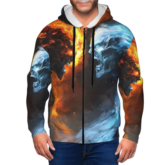 Naloa Red And Blue Fire Skull Warrior Men’s Hoodies, Zip up Hoodie, Sweatshirts,Hoodies for Men Sizes S-3XL-XX-Large