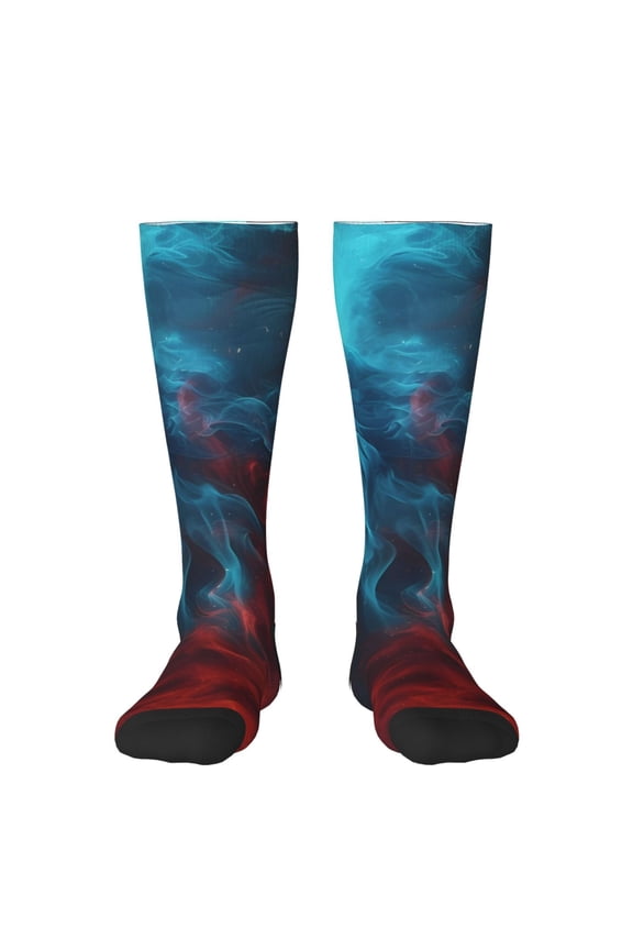 Red And Blue Fire Thigh High Socks Extra Long Stretchy Sock Women Over Knee High Opaque Stocking Daily Wear