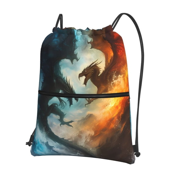 Naloa Red And Blue Flame Wave Dragon Drawstring Backpack String Bag Cinch Water Resistant for Gym Shopping Sport Yoga