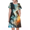 thumbnail image 1 of Naloa Red And Blue Flame Wave Dragon Print Womens Summer A-Line Dress with Pockets,Short Sleeve Dresses,Flowy Beach Swing Dress for Vacation Travel, 1 of 6