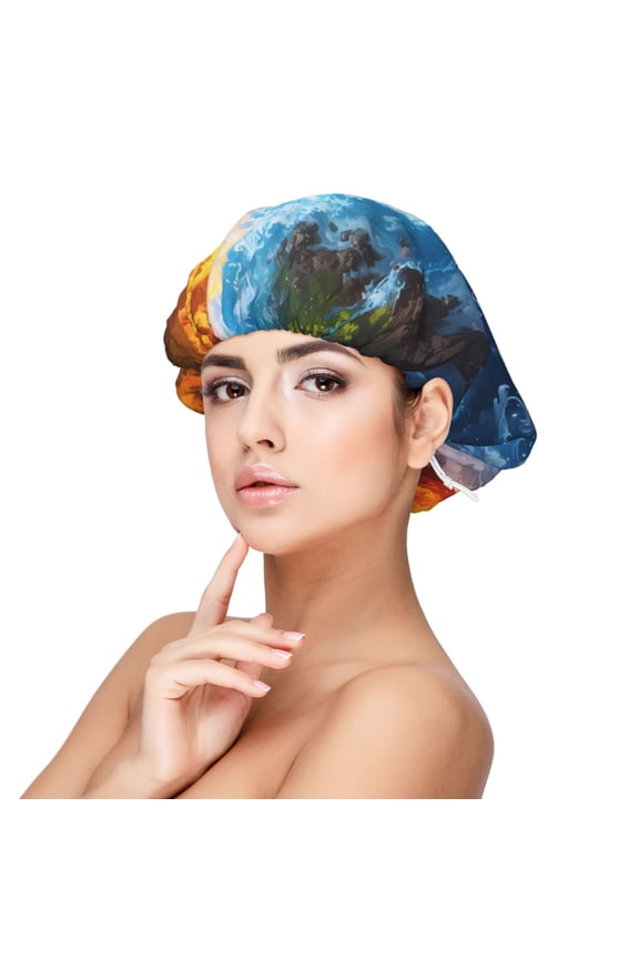 Red And Blue Flame Waves Adjustable Hair Bonnet for Sleeping, Hair Wrap Sleep Cap Turban for Women Men, Curly Straight Hair Long Large Braid Unisex