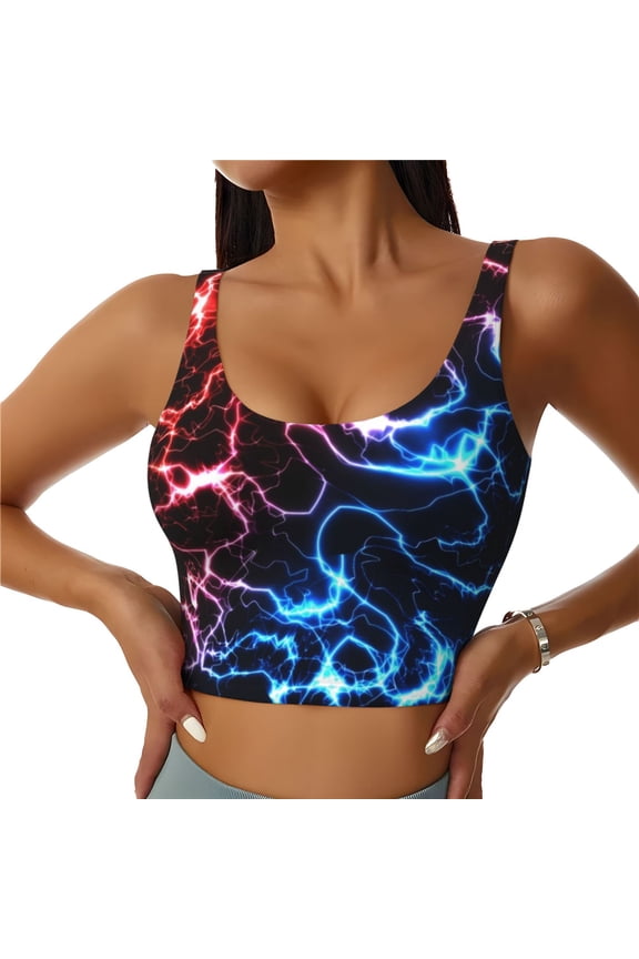 Red And Blue Lightning Sports Bras for Women,Sports Bras for Women High Support with Removable Pads-