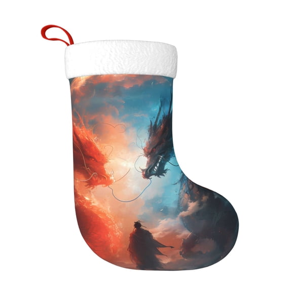 Naloa Red And Blue Sky Dragon Christmas Stockings Decorations, Xmas Ornaments, DIY Personalized Farmhouse Decor for Home Family Party Tree