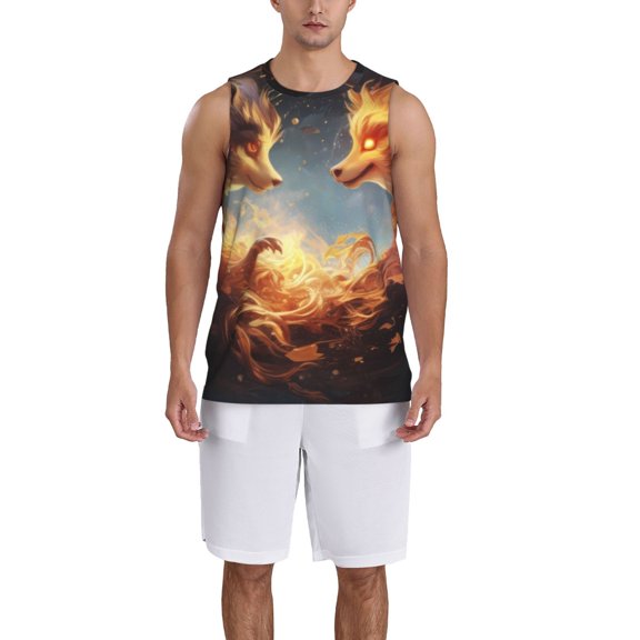 Naloa Red And Gray Flame Fox Basketball Jersey Reversible Men's Mesh Athletic Sports Shirts Training Practice S-4XLLarge