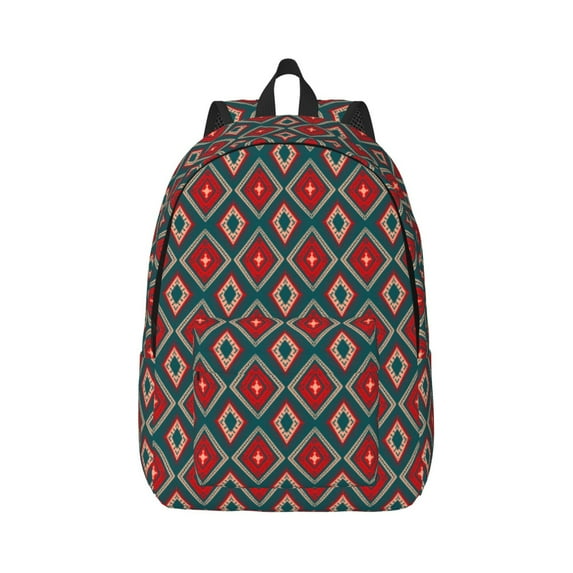 Naloa Red And Orange On Blue Teal Canvas Backpack for Men Women Rucksack Casual Travel Daypack College Tote Satchel Bookbag for Teens-Medium