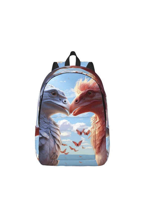 Red And White Bird Couple Canvas Backpack for Men Women Rucksack Casual Travel Daypack College Tote Satchel Bookbag for Teens-Medium
