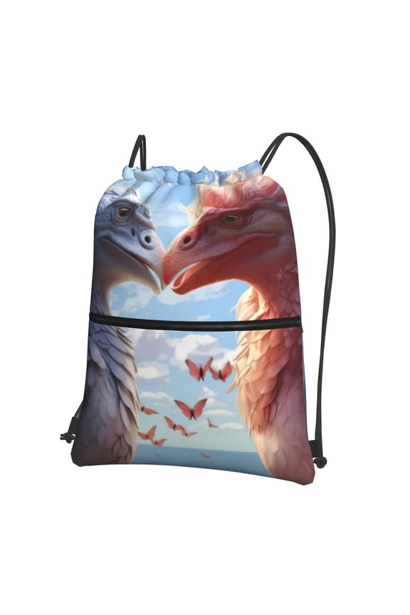 Red And White Bird Couple Drawstring Backpack String Bag Cinch Water Resistant for Gym Shopping Sport Yoga