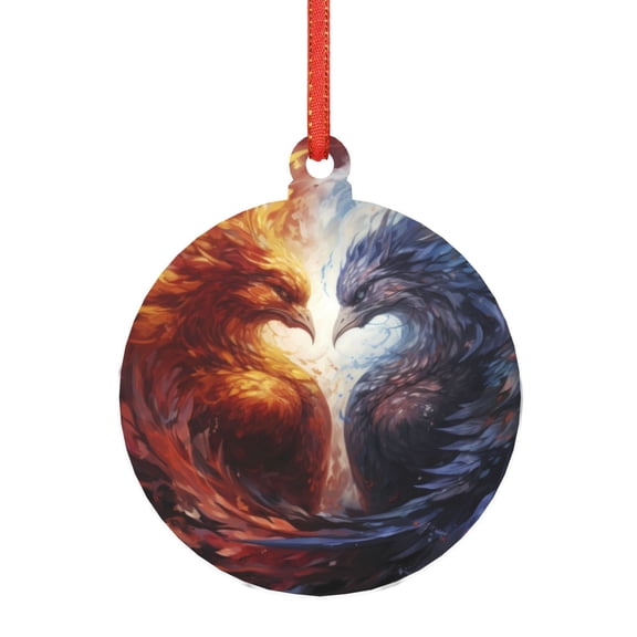 Naloa Red And White Fire Bird Acrylic Santa Tree Decorations Christmas Hanging Pendant for Christmas Winter New Year Party Hanging Decorations-Round Shape