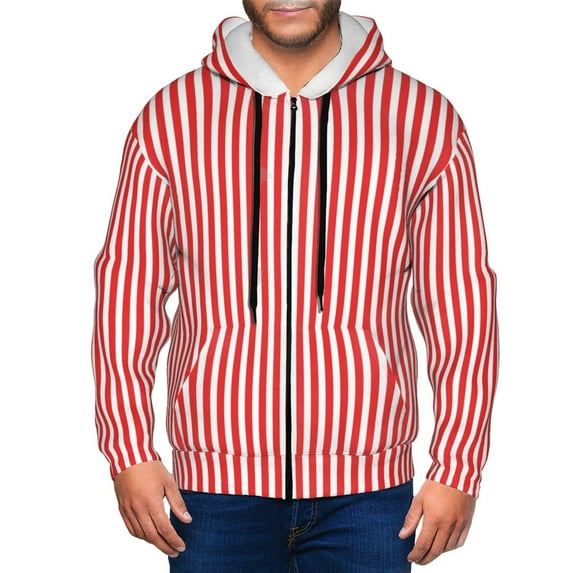 Naloa Red And White Stripes Men’s Hoodies, Zip up Hoodie, Sweatshirts,Hoodies for Men Sizes S-3XL-3X-Large