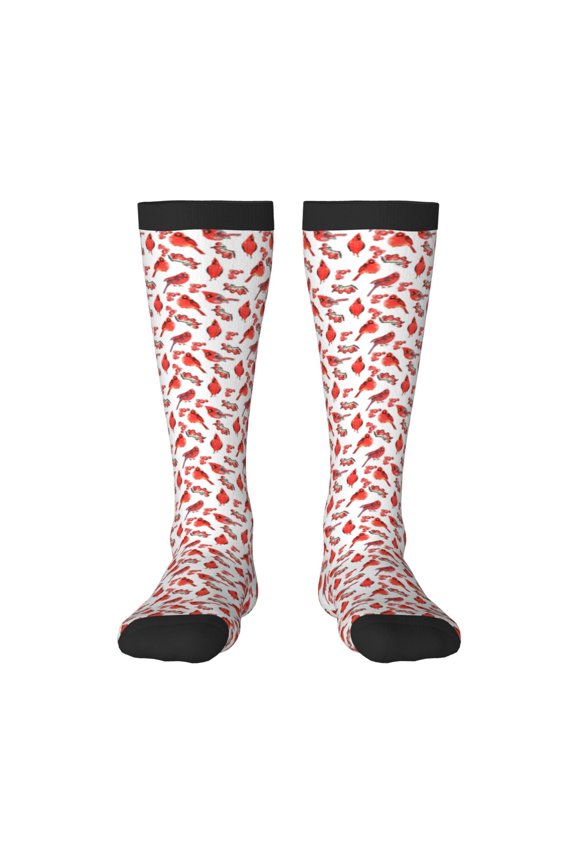 Red Birds Knee Socks, High Socks Long Stretchy Sock Women Knee High Stocking, Long Socks for Women