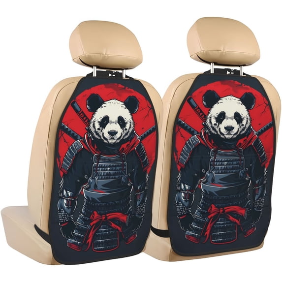 Naloa Red Black Eastern Panda Warrior 2Pcs Anti-Kick Back Seat Cover Kick Mat, Car Seat Protector with 3 Storage Pockets