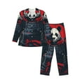 thumbnail image 1 of Naloa Red Black Eastern Panda Warrior Men’s Pajamas Set - Long Sleeve Button Down Sleep Shirt and Pajama Bottoms Sleepwear Set-Large, 1 of 7