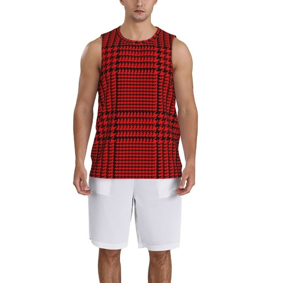 Naloa Red Black Houndstooth Basketball Jersey Reversible Men's Mesh Athletic Sports Shirts Training Practice S-4XLSmall