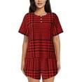 thumbnail image 1 of Naloa Red Black Houndstooth Women's Short-Sleeved Pajama Set, Loungewear, Summer pajamas, Breathable Cozy - Medium, 1 of 9