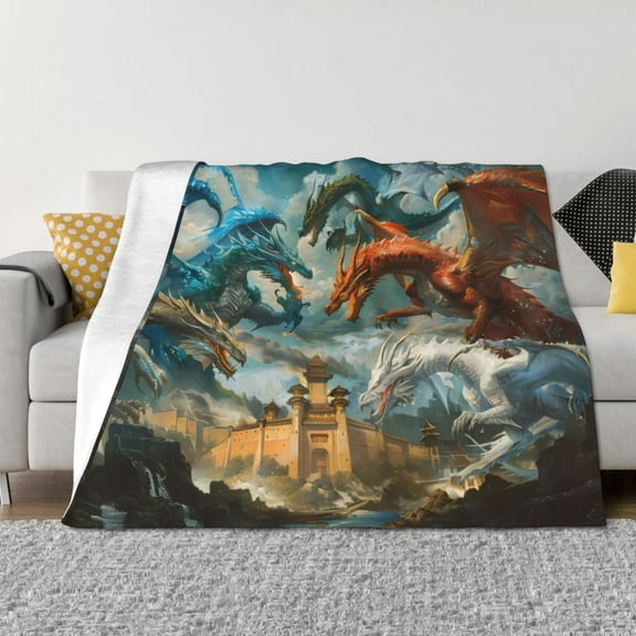 Naloa Red Blue Dragon Battle Epic Flannel Fleece Throw Blanket for Bed Couch, Thick Blanket - All Seasons Suitable for Women, Men and Kids-40"x30"