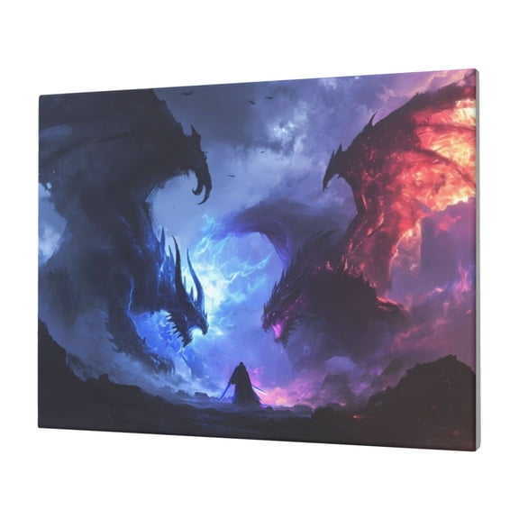 Naloa Red And Blue Fire Dragon Print Canvas Picture,Wall Pictures, Modern Decorative Poster,Art Prints for Bedroom, Toilet, 40 x 30 cm, Built-in Wooden Frame