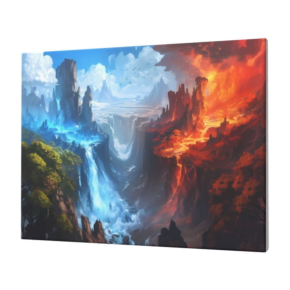 Naloa Red And Blue Fire Mountains Print Canvas Picture,Wall Pictures, Modern Decorative Poster,Art Prints for Bedroom, Toilet, 40 x 30 cm, Built-in Wooden Frame