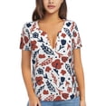 thumbnail image 1 of Naloa Red Blue Leaves Print T-Shirts Short Sleeve V Neck Tees for Women Fashion Tops Trendy Lightweight Soft Casual Summer Outfits Clothes, 1 of 5
