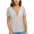 thumbnail image 1 of Naloa Red Blue Polka Dots Print T-Shirts Short Sleeve V Neck Tees for Women Fashion Tops Trendy Lightweight Soft Casual Summer Outfits Clothes, 1 of 5