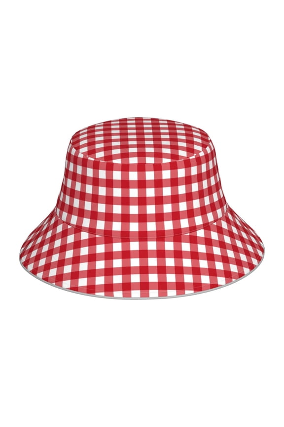 Red Checkboard Reflective Double-Sided Bucket Hat, Sun Hat, Soft and Breathable for Gardening, Beaching, Camping, Hiking, Fishing